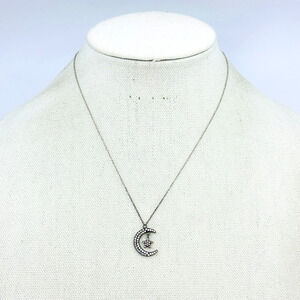 Sterling Silver Necklace Moon Stars Rhinestone Thailand FAS 925 Jewelry